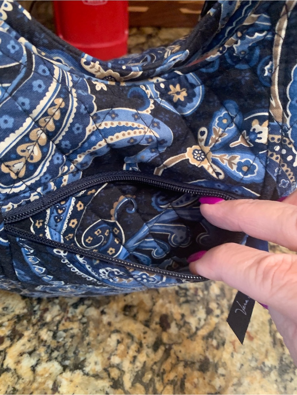 Vera Bradley Retired Windsor Navy Blue Paisley Quilted Tote - Picture 7 of 10